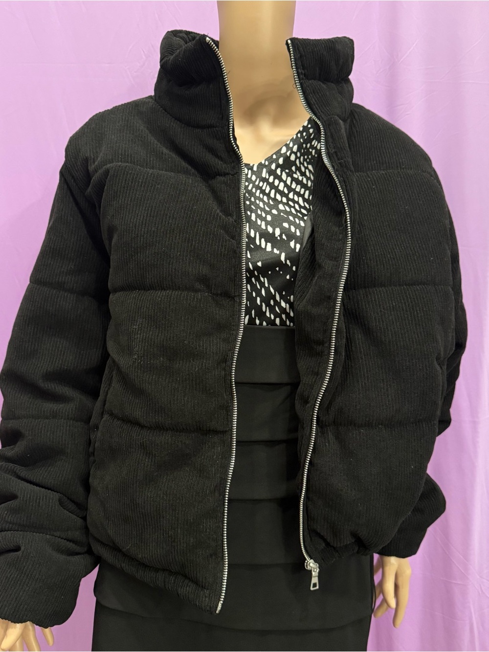 Ambiance Black Corduroy Puffer Jacket